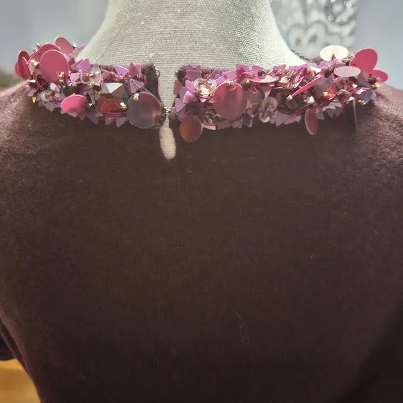 Tory Burch Burgandy Embellished Neckline Sweater - Picture 6 of 8